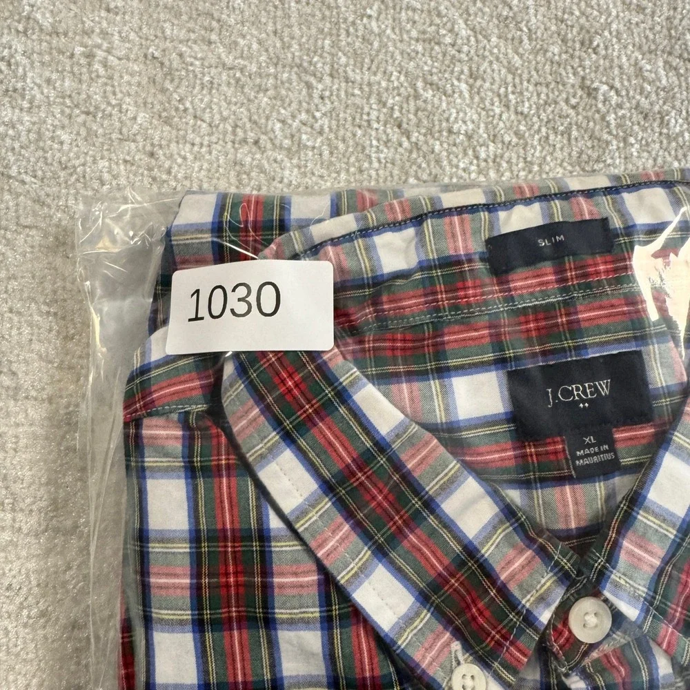 J. Crew Slim Fit Plaid Button Down Shirt Mens‎ XL Red White Blue Cotton L/S